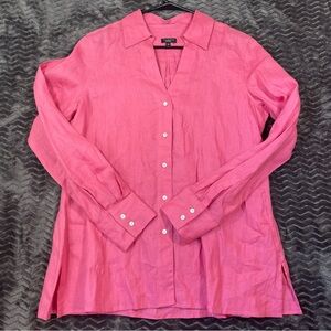 Talbots Top Button Up Long Sleeve Blouse Pure Irish Linen, Womens size 10(M).#11